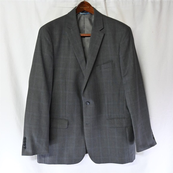 Made Cam Newton 44L Gray Plaid 2Btn Suit Jacket Blazer Sport Coat - Picture 1 of 10